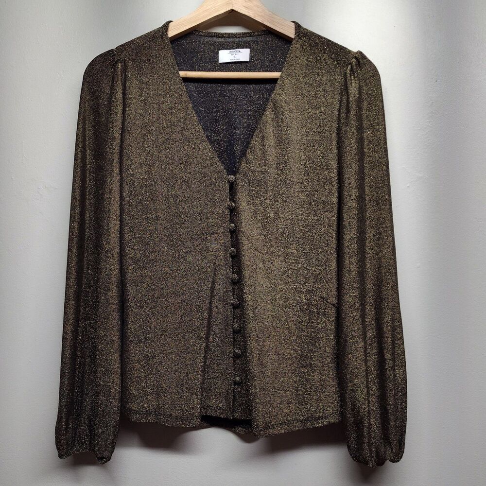 Untuckit Blouse Top Women Size S Black Gold Metallic Long Sleeve Stretch Party